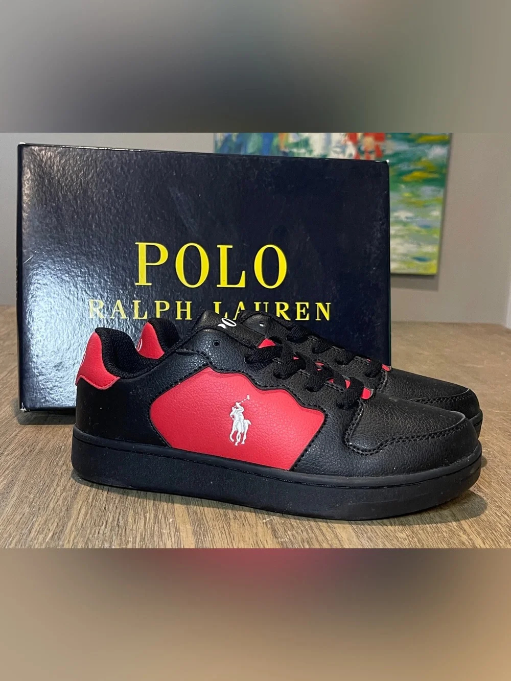Polo By Ralph Lauren Blk/Red Sneakers, Youth Size 6